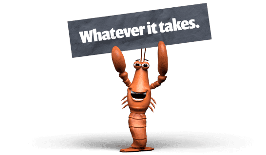 Salty holding a sign that says Whatever it takes