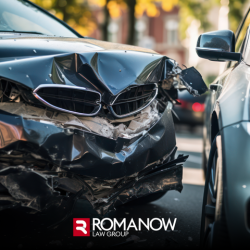 Two cars with front-end collision damage following a car accident in Portland, ME