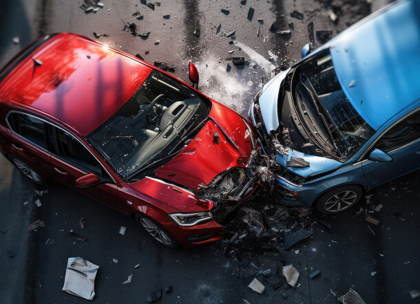 A red car and a blue car in a Miami car crash